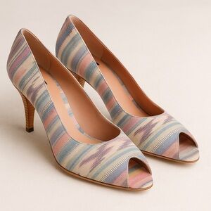Vintage Southwestern Woven Peep-Toe Heels – Size 10